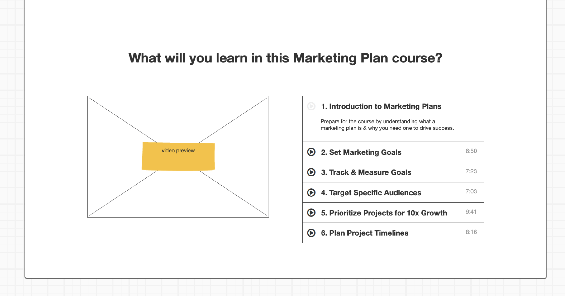 AMI Course lessons wireframe