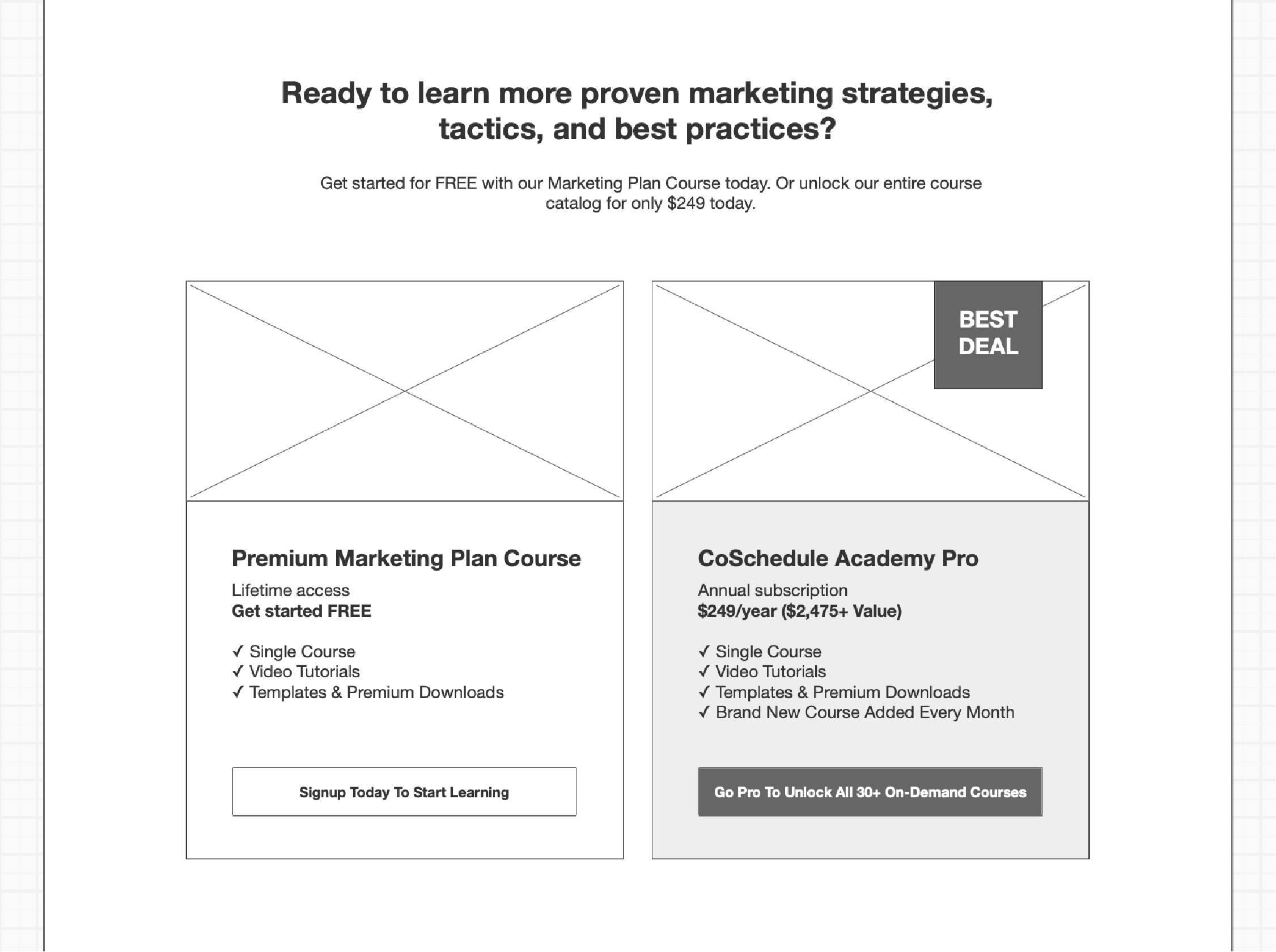 Plan comparison wireframe